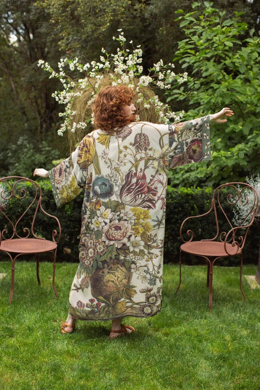 Love Grows Wild Floral Bamboo Kimono Duster Robe with Bees