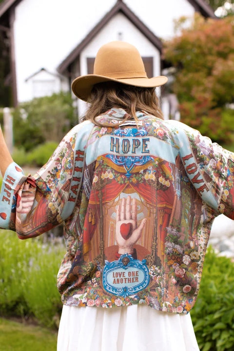 Love Language Pixie Duster Cropped Kimono w/ Faith, Hope
