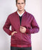 Flap Pockets Zippered Burgundy Men Bomber Coat - Wessi
