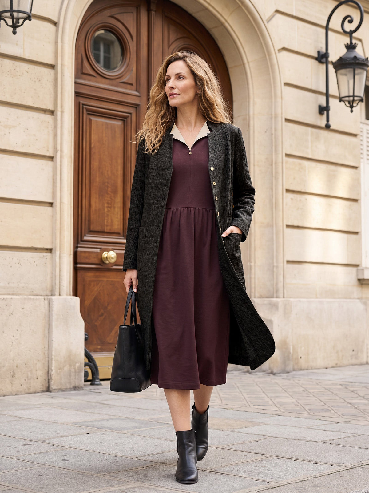 Cotton Yarn Dyed Color Block Gathered Waist Midi Shirt Dress YARITZA