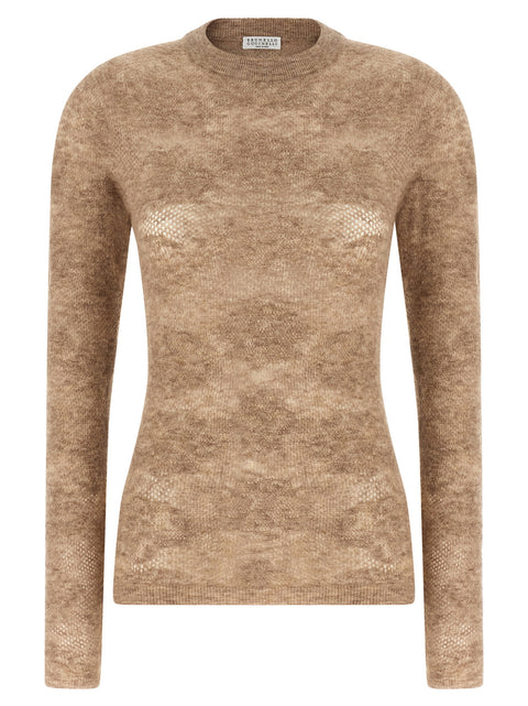 Brunello Cucinelli Beige Flower Lace Sweater