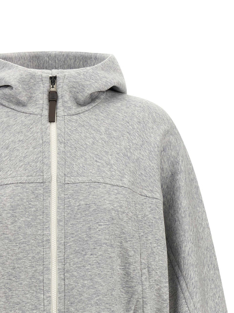 Brunello Cucinelli Shiny Zipper Pull Cropped Hoodie