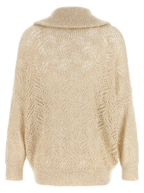 Brunello Cucinelli Beige Dazzling Abstract Leaf Cardigan
