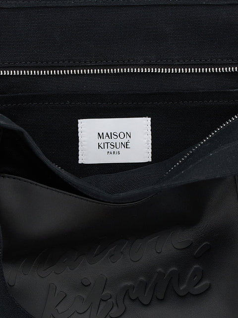 Maison Kitsuné Canvas And Large Leather Shopping Bag