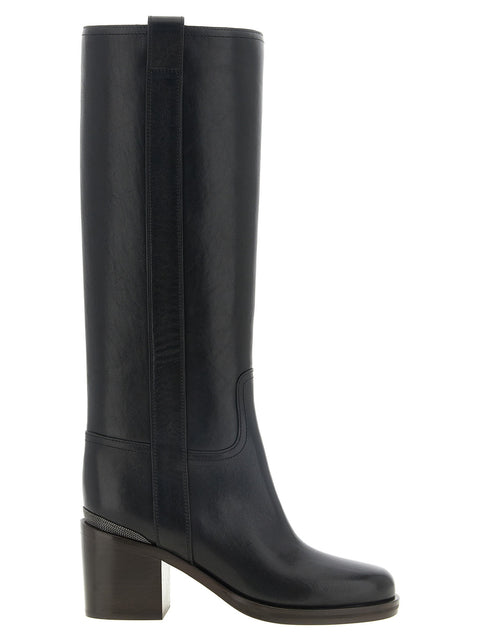Brunello Cucinelli Riding Leather Boots With Precious Detail