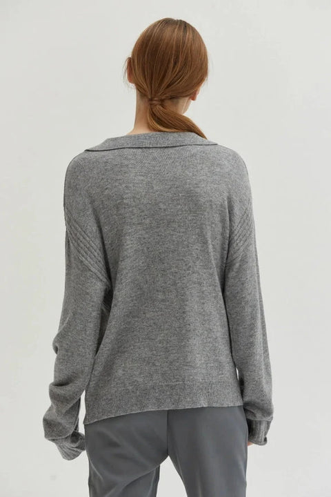 Maline Cashmere Softened Collared Sweater Top H.GREY