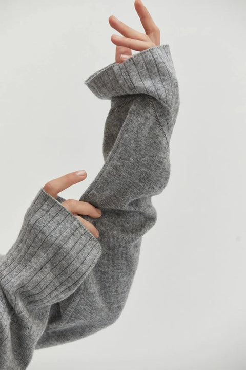 Maline Cashmere Softened Collared Sweater Top H.GREY