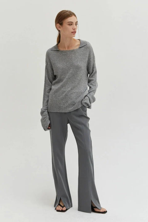 Maline Cashmere Softened Collared Sweater Top H.GREY