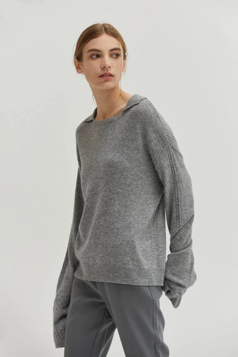 Maline Cashmere Softened Collared Sweater Top H.GREY
