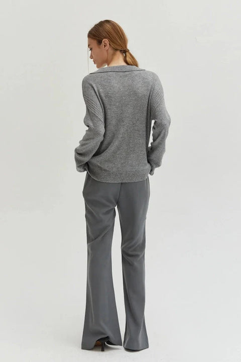 Maline Cashmere Softened Collared Sweater Top H.GREY