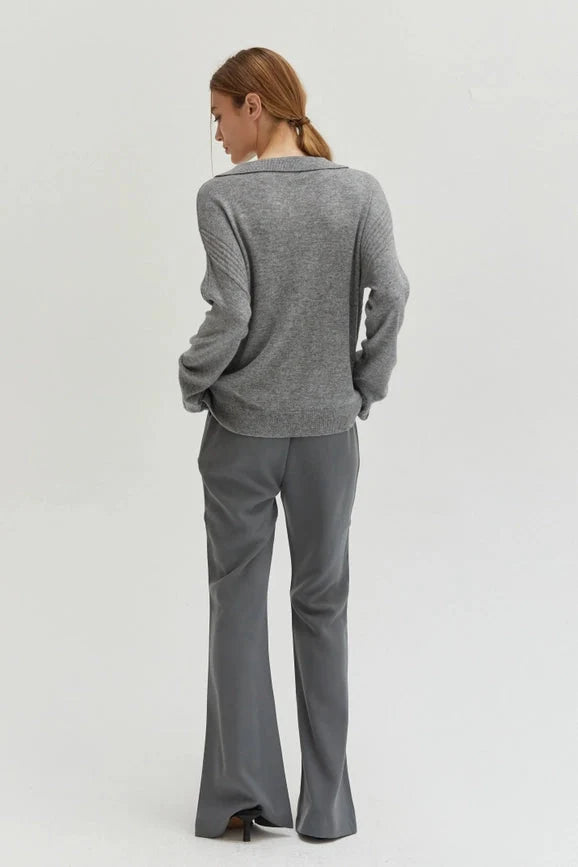 Maline Cashmere Softened Collared Sweater Top H.GREY