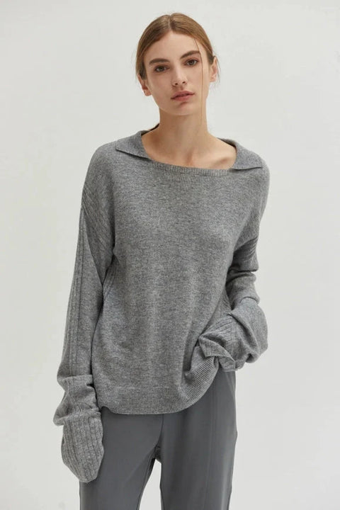 Maline Cashmere Softened Collared Sweater Top H.GREY