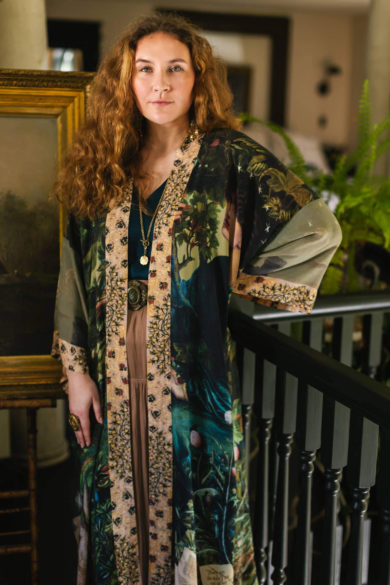Bella Notte Opera Duster Kimono Robe W/Rabbit & Moon
