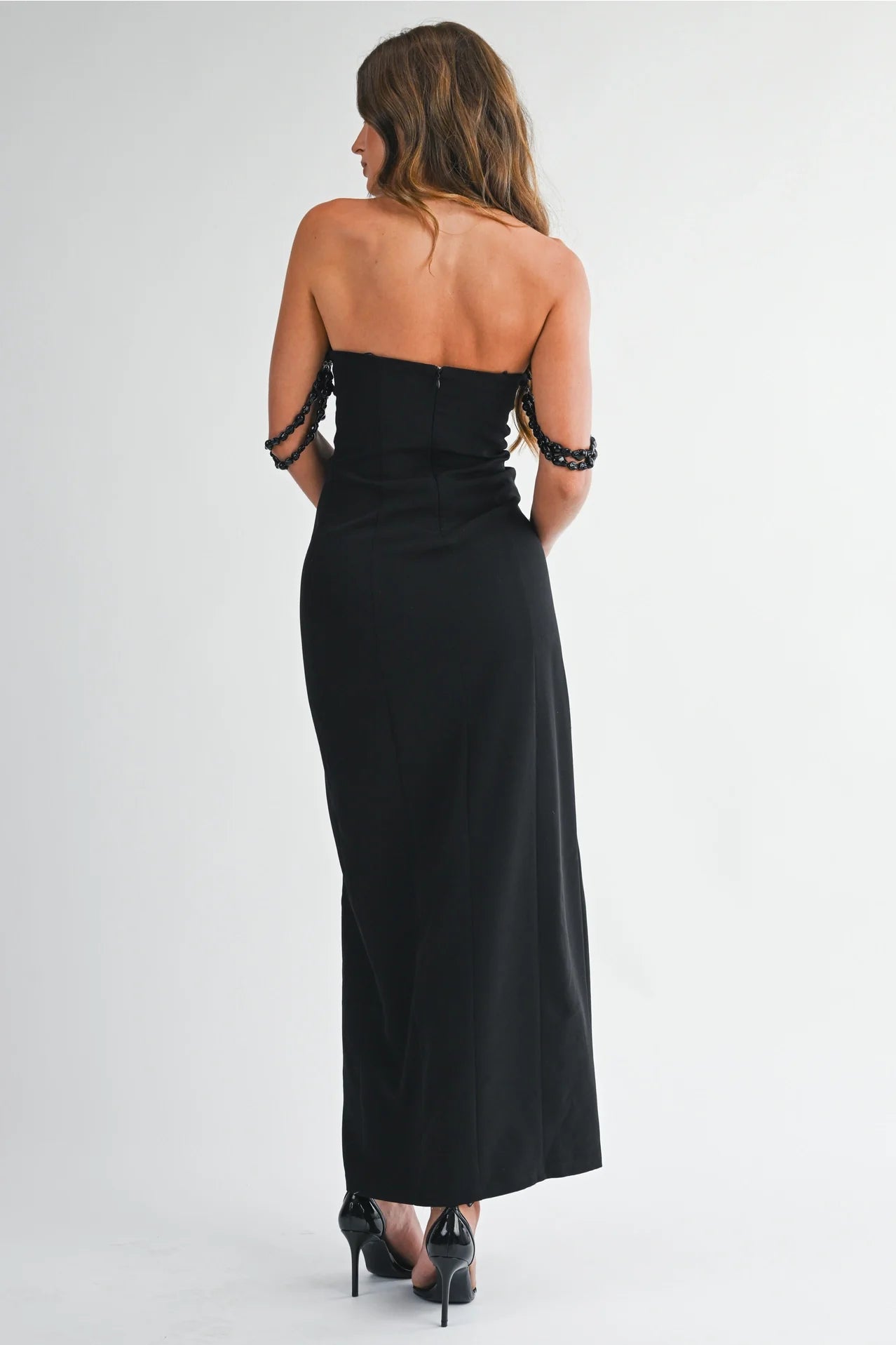 Maxi Slit Dress with Detachable Beaded Sleeve
