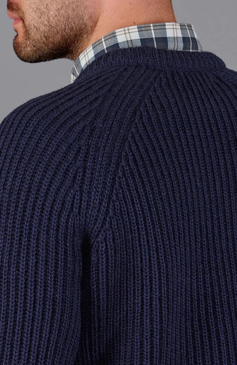 Mens 100% British Wool Heavyweight Ribbed Jumper Navy