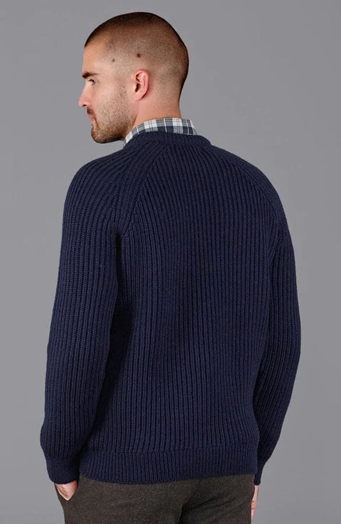 Mens 100% British Wool Heavyweight Ribbed Jumper Navy