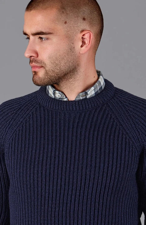 Mens 100% British Wool Heavyweight Ribbed Jumper Navy