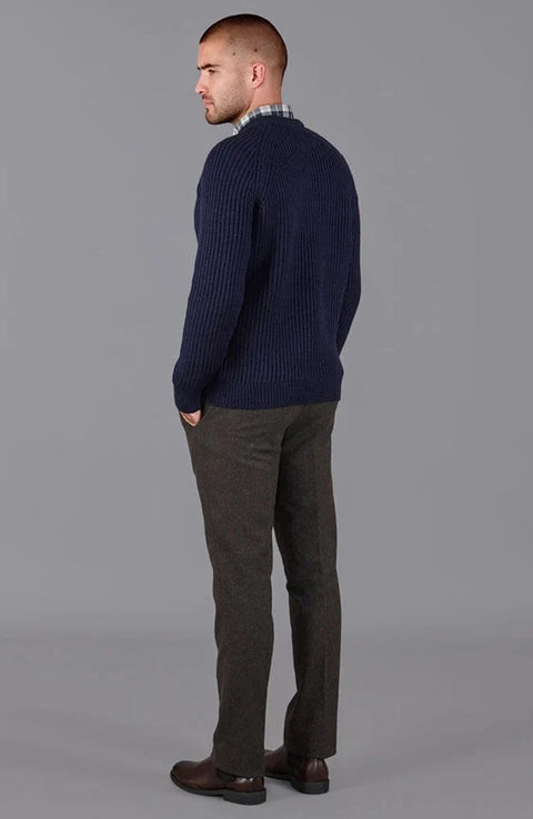 Mens 100% British Wool Heavyweight Ribbed Jumper Navy