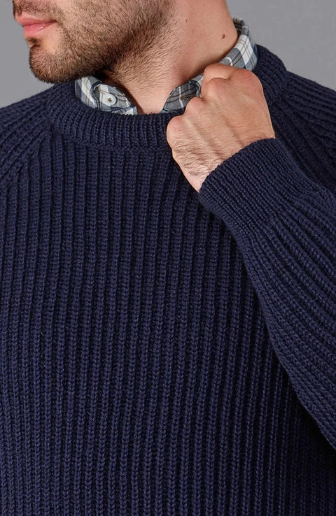 Mens 100% British Wool Heavyweight Ribbed Jumper Navy
