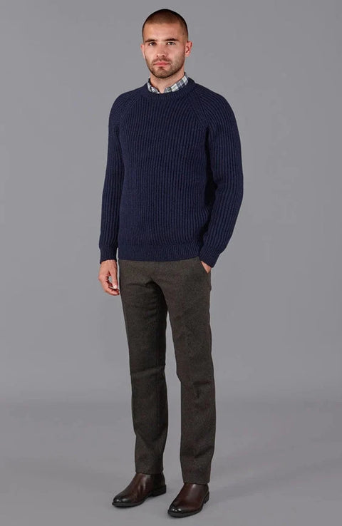 Mens 100% British Wool Heavyweight Ribbed Jumper Navy