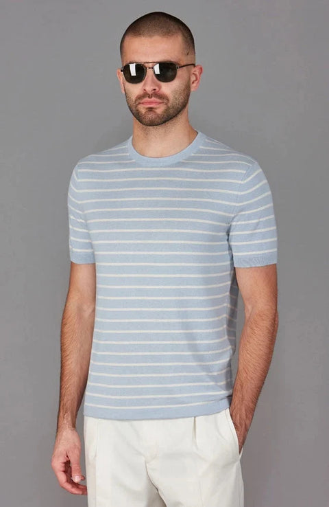 Mens 100% Ultra-Fine Cotton Knitted Pin Stripe T-Shirt