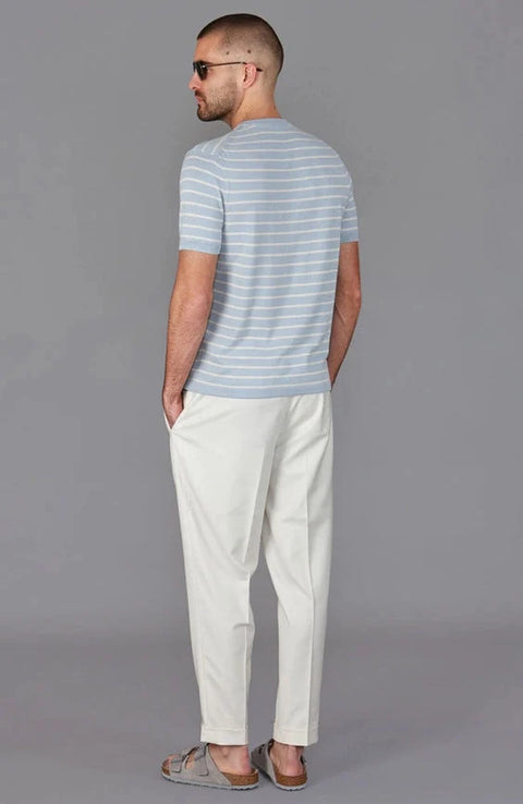 Mens 100% Ultra-Fine Cotton Knitted Pin Stripe T-Shirt