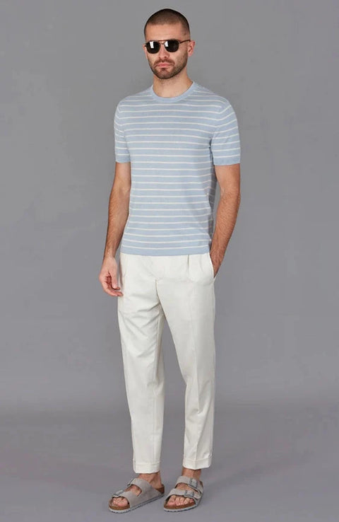 Mens 100% Ultra-Fine Cotton Knitted Pin Stripe T-Shirt
