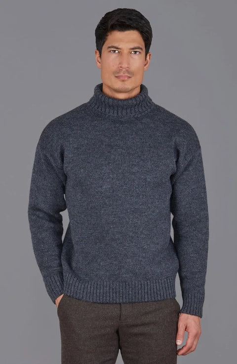 Mens British Wool Submariner Roll Neck Jumper Charcoal