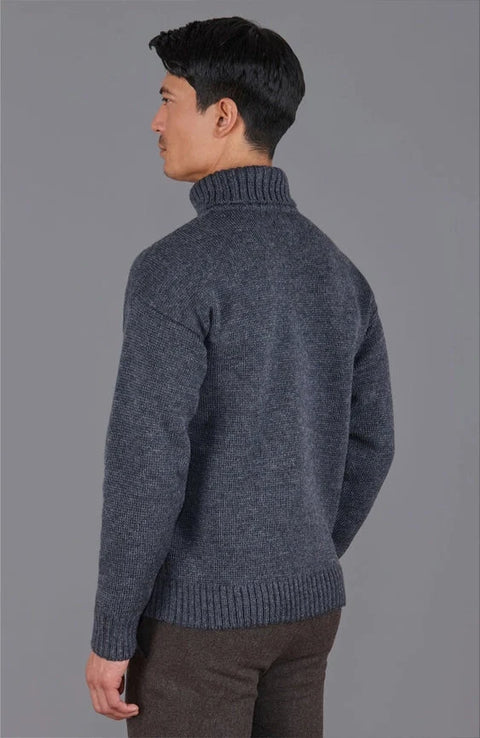 Mens British Wool Submariner Roll Neck Jumper Charcoal