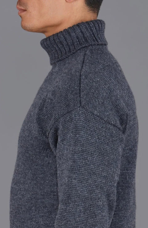 Mens British Wool Submariner Roll Neck Jumper Charcoal