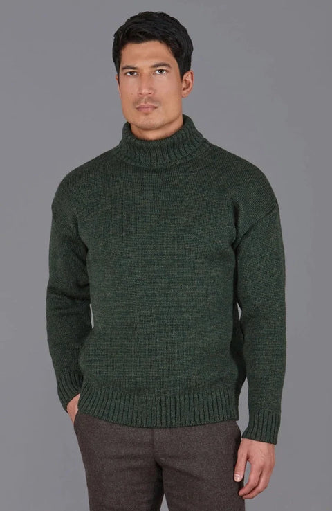 Mens British Wool Submariner Roll Neck Jumper  Loden Green