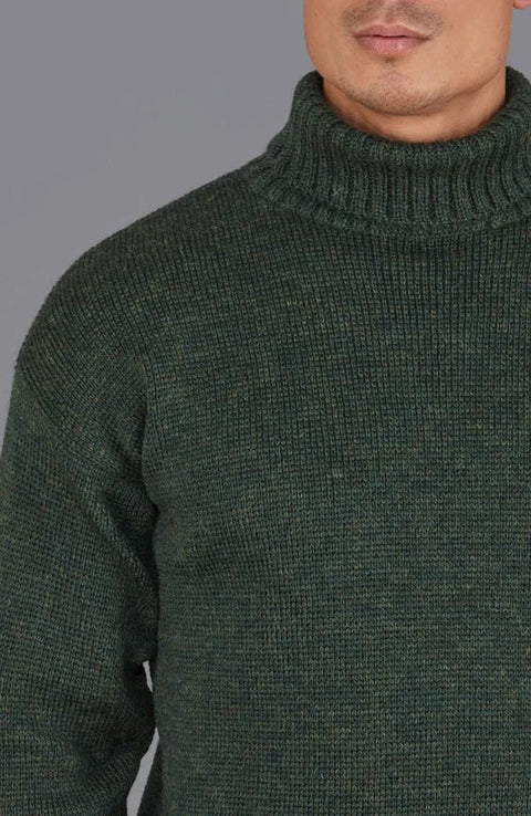 Mens British Wool Submariner Roll Neck Jumper  Loden Green