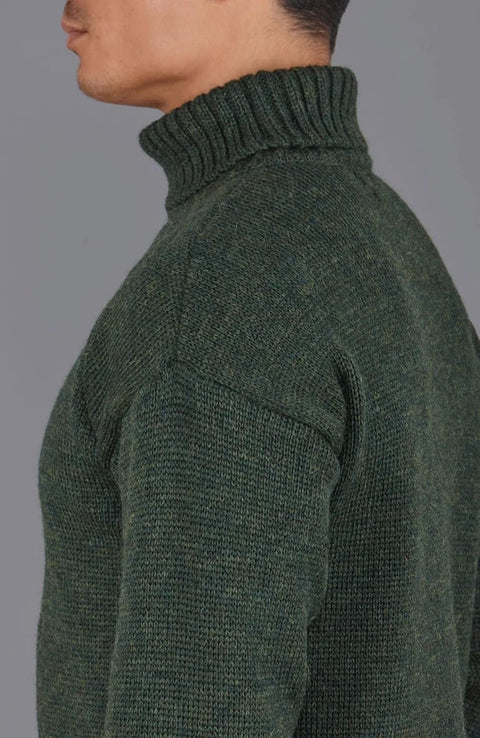 Mens British Wool Submariner Roll Neck Jumper  Loden Green