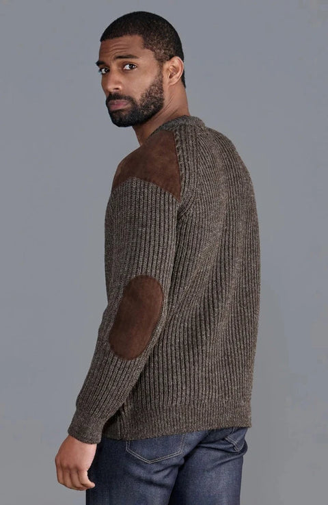 Mens Chunky British Wool Ribbed Shooting Jumper Brown