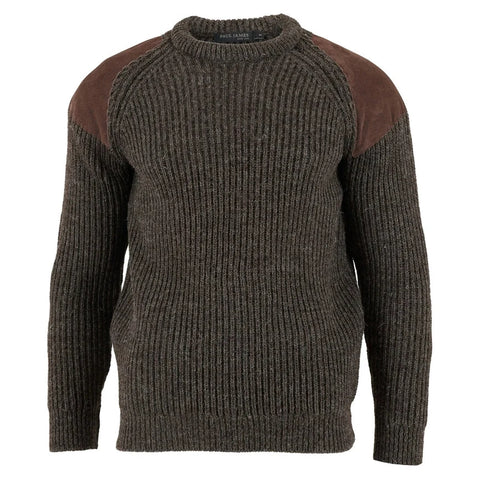 Mens Chunky British Wool Ribbed Shooting Jumper Brown