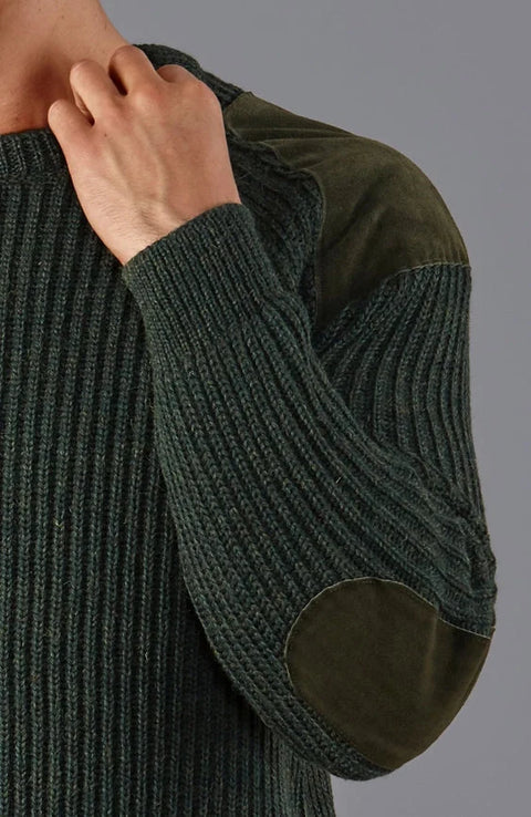 Mens Chunky British Wool Ribbed Shooting Jumper Loden Green