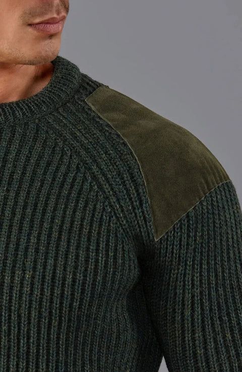 Mens Chunky British Wool Ribbed Shooting Jumper Loden Green
