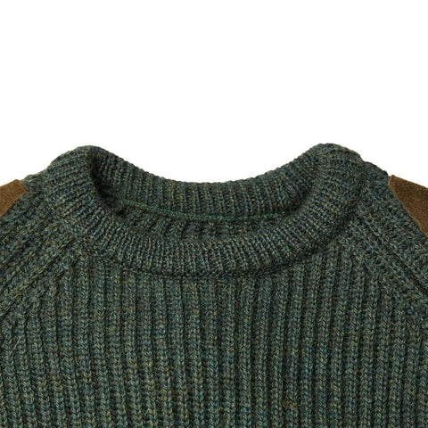 Mens Chunky British Wool Ribbed Shooting Jumper Loden Green