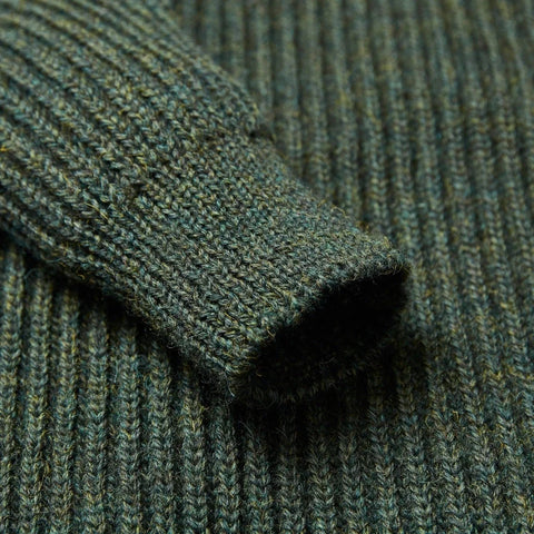 Mens Chunky British Wool Ribbed Shooting Jumper Loden Green