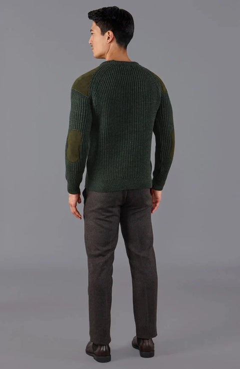 Mens Chunky British Wool Ribbed Shooting Jumper Loden Green