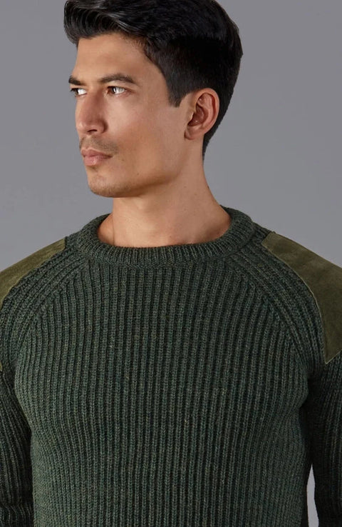 Mens Chunky British Wool Ribbed Shooting Jumper Loden Green