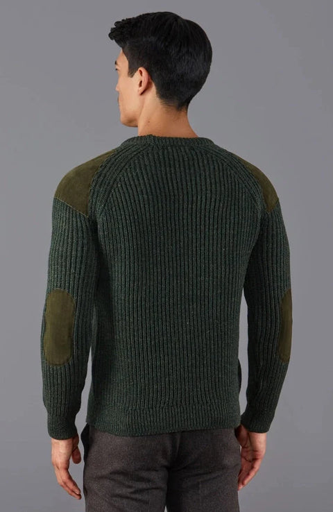 Mens Chunky British Wool Ribbed Shooting Jumper Loden Green