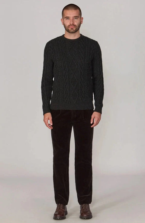 Mens Chunky Merino Wool Cable Jumper Black