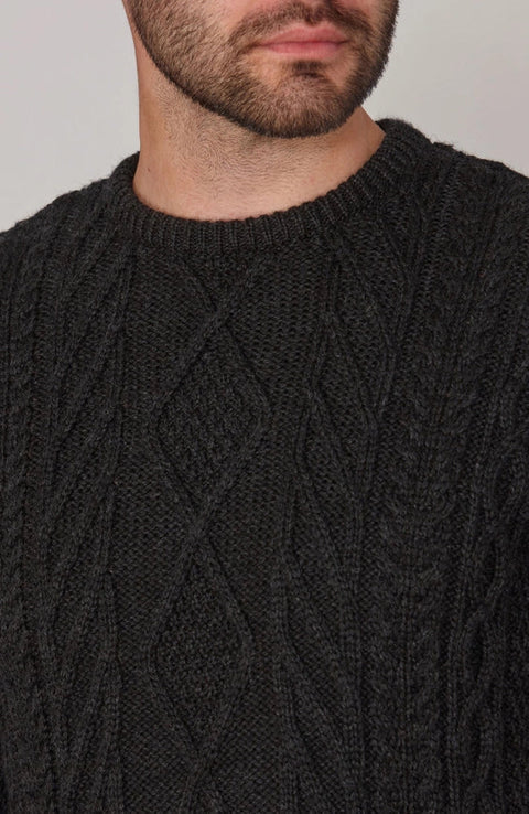 Mens Chunky Merino Wool Cable Jumper Black
