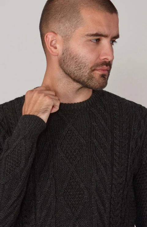 Mens Chunky Merino Wool Cable Jumper Black