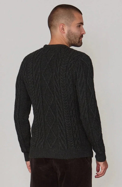 Mens Chunky Merino Wool Cable Jumper Black