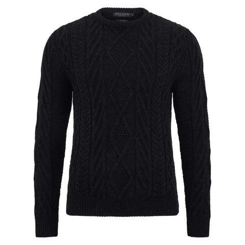 Mens Chunky Merino Wool Cable Jumper Black