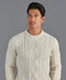 Mens Chunky Merino Wool Cable Jumper Ecru