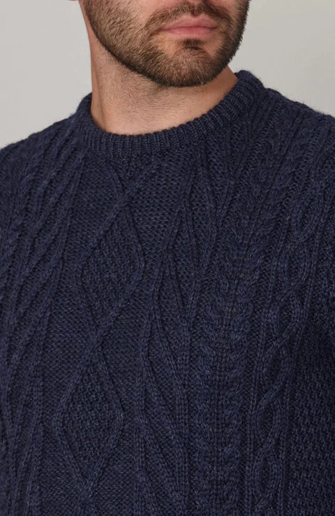 Mens Chunky Merino Wool Cable Jumper Navy