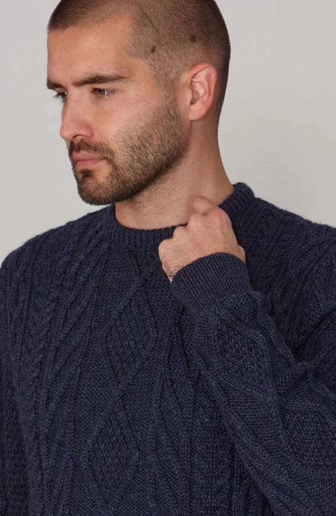 Mens Chunky Merino Wool Cable Jumper Navy